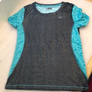 Black and blue shimmery athletic top